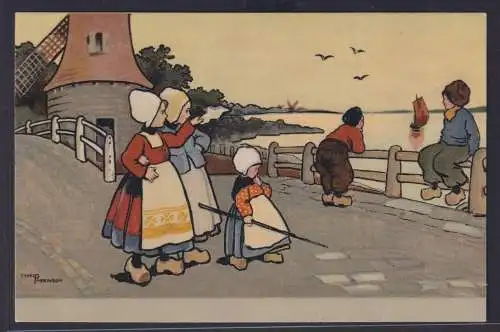 Ansichtskarte Künstlerkarte Sign Ethel Parkinson Kinder Meer Windmühle Segelboot