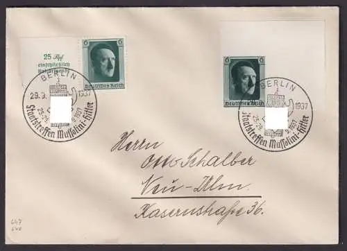 Berlin Deutsches Reich Brief Block Einzelmarken 647-648 SST Staatstreffen