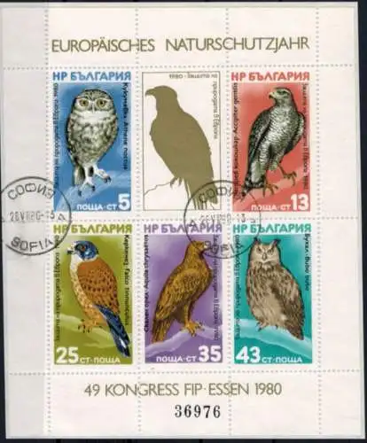 Bulgarien Block 105 Vögel 1980 Europa Naturschutzjahr gestempelt KatWert 40,00