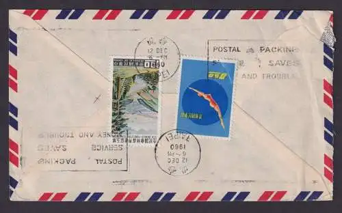China Taiwan Luftpost Brief nach Brüssel Belgien Motiv Sport 12.12.1960