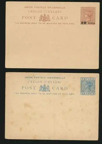 Ceylon Sri Lanka 2 Ganzsachen einmal mit Aufdruck postal stationery