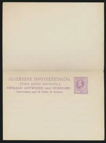 Surinam Ganzsache Karte 5 cent Frage + Antwort postal stationery King Wilhelm
