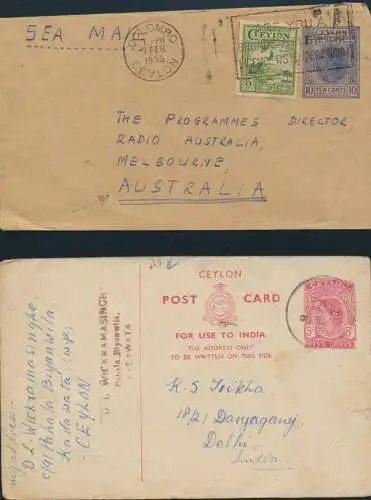 Ceylon Sri Lanka 2 Ganzsachen Queen Elisabeth 1x Schiffspost 260 Colombo