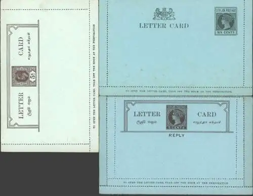 Ceylon Ganzsache Kartenbrief Victoria Edward drei verschiedene Sri Lanka sehr