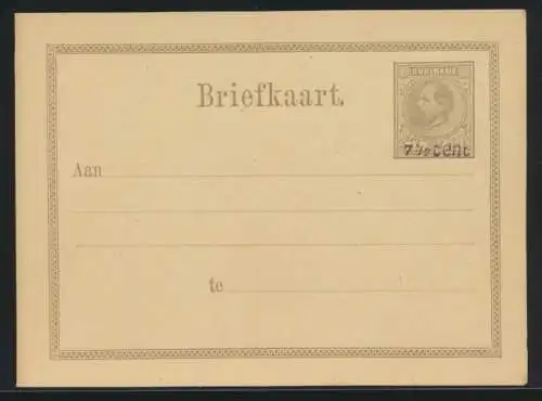 Surinam Ganzsache Karte 7 1/2 auf 15c postal stationery King Wilhelm