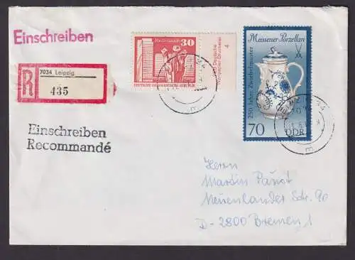Druckvermerk DDR 1899 Aufbau + Meissner Porzellan R Brief Leipzig Bremen