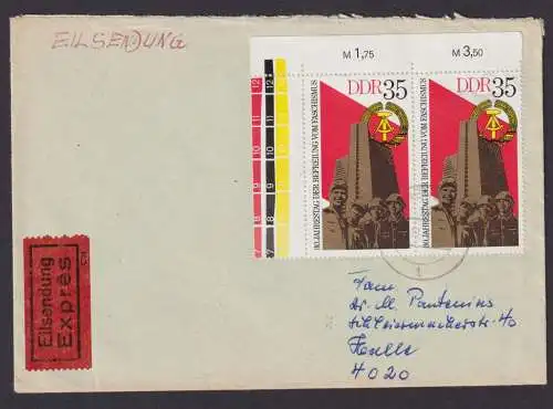 Briefmarken Bahnpost DDR Brief Eilboten MEF 2041 Bogenecke Eckrand Farbstreifen