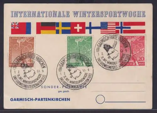 Berlin Brief 88-90 auf toller Anlasskarte Sport Wintersport Garmisch + Bob