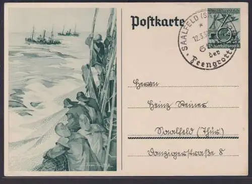 Deutsches Reich Brief Künstler Ganzsache Hochseefischer Reklame Stempel Saalfeld