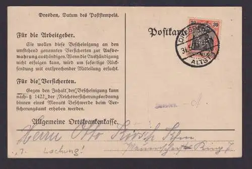 Perfin Lochung Privatlochung Deutsches Reich Dresden EF 30 Pfg. Germania AOK