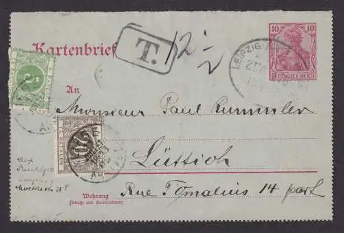 Bahnpost Leipzig Riesa Deutsches Reich Ganzsache Kartenbrief Lüttich Belgien mit