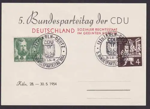 Bund Politik 5. Bundestag der CDU Köln Deutz auf sehr inter. Anlasskarte 1954