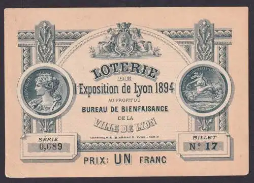 Frankreich Lotterie Ausstellung Lyon 1894 france loterie de l'exposition de lyon