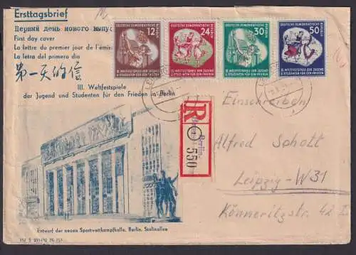 DDR Brief 289-292 Jugend + Studenten Weltfestspiele Not R-Zettel Berlin Leipzig