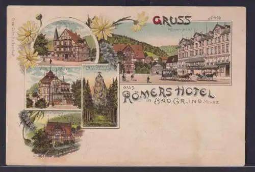 Ansichtskarte Bad Grund n. Dunderstadt Römers Hotel Villa Römer Kaiser Denkmal