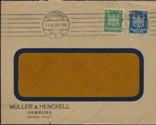 Deutsches Reich Auslandsbrief 356 X +358 Hamburg nach Rauma Finnland 17.4.1925