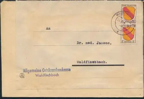 Franz. Zone Allg. Ausgabe Brief doppelt verwendet MEF 4 Waldfischbach 24.9.1947