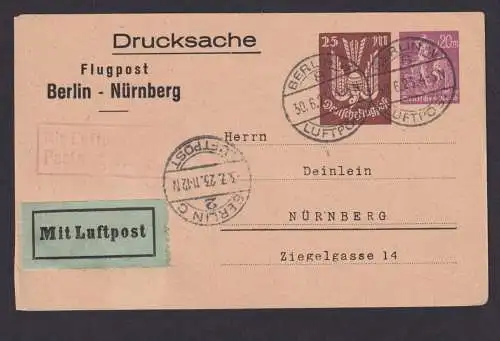 Flugpost Berlin Nürnberg Deutsches Reich Privatganzsache mit Luftpost St. Berlin