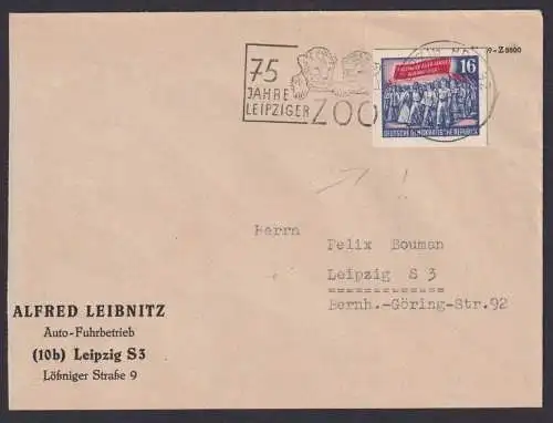 DDR Brief EF 393 Marx Block 9 Einzelmarke Leipzig 75 Jahre Zoo