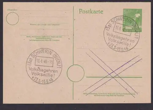 All. Besetzung Ganzsache SST Schwerin Volksbegehren Volkswille rs. DDR 245 Tag