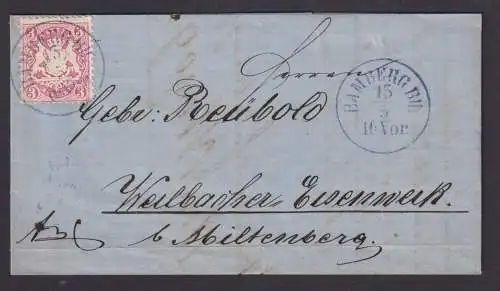 Bahnpost Altdeutschland Bayern Brief EF 3 Kreuzer blauer K1 BAMBERG BH + blauer