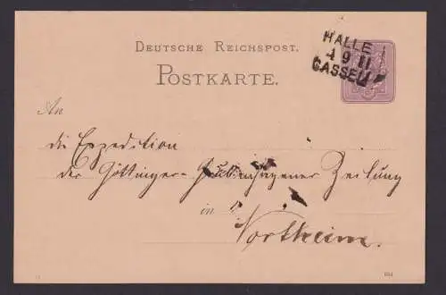 Briefmarken Bahnpost Deutsches Reich L3 Halle Kassel nach Northeim 4.9.184 auf