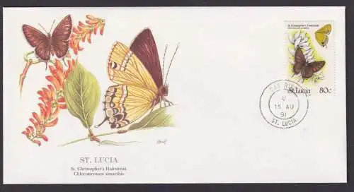 St. Lucia Karibik Fauna Chlorostrymon Schmetterling schöner Künstler Brief