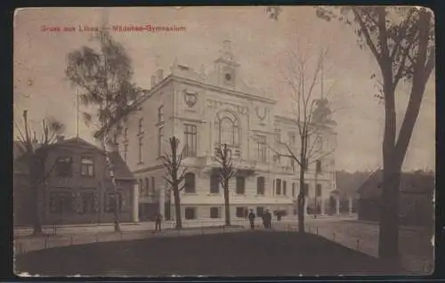 Ansichtskarte Libau Liepāja Lettland Mädchen Gymnasium Felpost n Eberswalde 1916