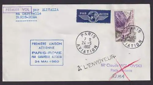 Flugpost Brief Air Mail Frankreich Alitalia Paris Rom Italien 24.5.1960