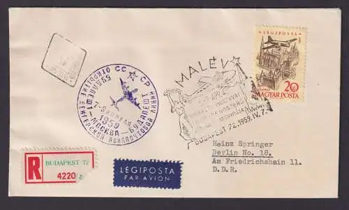 Flugpost R Brief Air Mail Ungarn Malev Budapest n Berlin 18 DDR 7.2.1959