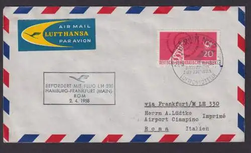 Flugpost Brief Air Mail Lufthansa LH 330 Hmaburg Rom Italien Zuleitung DDR