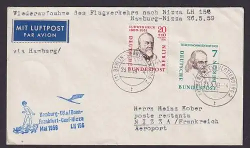 Flugpost Brief Air Mail Berlin MIF Männer Lufthansa Frankfurt Genf Nizza