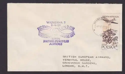 Flugpost Brief Air Mail polen British Airways Warschau Grosvenor Gardens London