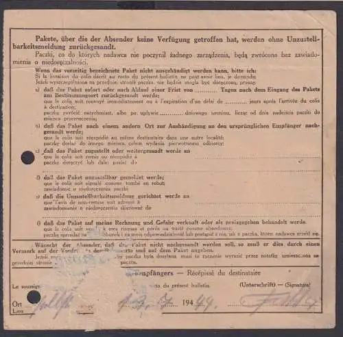 Besetzung Polen Generalgouvernement MIF Hitler Reichshof Paketkarte Zollgebühr