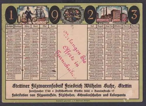 Stettin inter Infla Reklamekarte Neujahr 1923 Filzwarenfabrik Wilhelm Suhr Thale