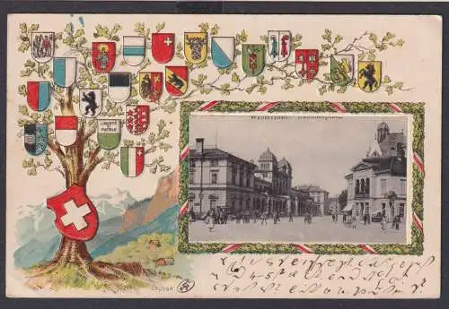 Schweiz Winterthur tolle Wappen Prägekarte an die Spinnerei bei Ulm 21.9.1904