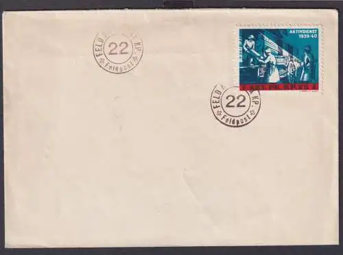 Schweiz Militaria Soldatenmarke Feldpost auf Umschlag Aktivdienst 1939/40