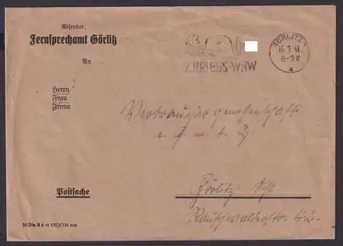 Postsache Görlitz Deutsches Reich Brief Maschinen-St. 2 Kriegs WHW Fernsprechamt
