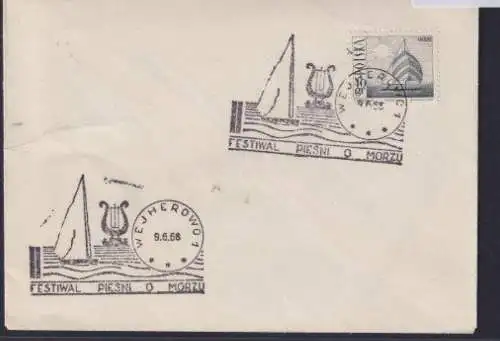 Polen Brief Sonderstempel Musik und Meer Schiffahrt Segelschiff 9.6.1968