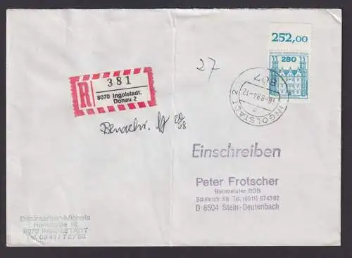 Berlin R Brief EF 676 Burgen & Schlösser Oberrand aus Bogen Ingoldstadt Kat 90,-