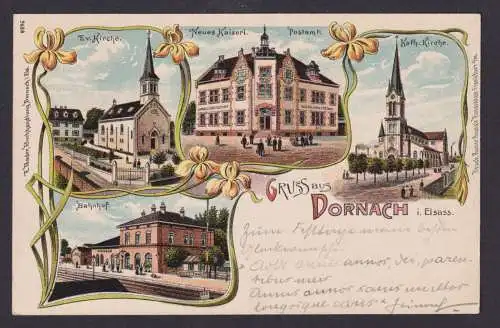 Jugendstil Art Nouveau Litho Ansichtskarte Dornach Elsass Wiesbaden Hessen