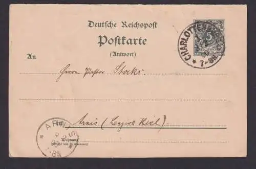 Briefmarken Deutsches Reich Ganzsache P 31 b A Antwort Charlottenburg Arnis Kiel