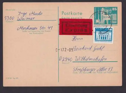 Briefmarken DDR Eilboten Ganzsache Bauwerke P 80 plus ZuF Weimar Wilhelmshafen