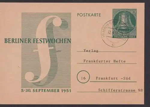 Briefmarken Berlin Ganzsache P 26 Glocke Charlottenburg n Frankfurt Kat 90,00