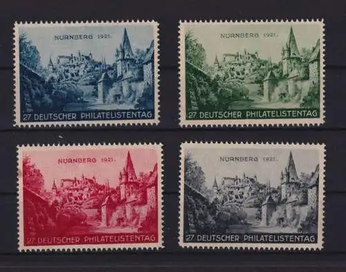 Nürnberg Philatelie Briefmarken 27. Dt. Philatelistentag 1921 4 selt. Vignetten