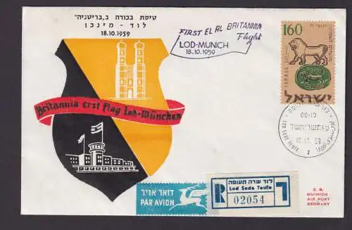 Flugpost Brief Air Mail Israel First El al Britannia Lod München Einschreiben