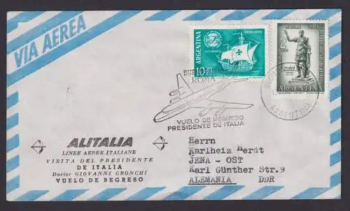Flugpost Brief Air Mail Argentinien Alitalia nach Jena DDR schöner Beleg via Rom