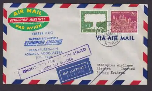 Flugpost Brief selt. Destination Ersflug Frankfurt Asmara Addis Abeba Eritea