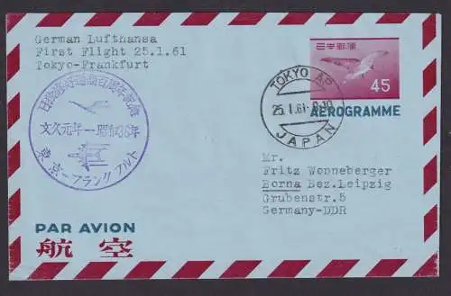 Flugpost Brief Air Mail Lufthansa Erstflug Tokio Japan Frankreich auf Ganzsache