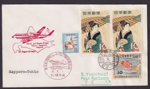 Flugpost Brief Air Mail Nippon Airways Jet Power Flug Sapporo Tokio 1.8.1935